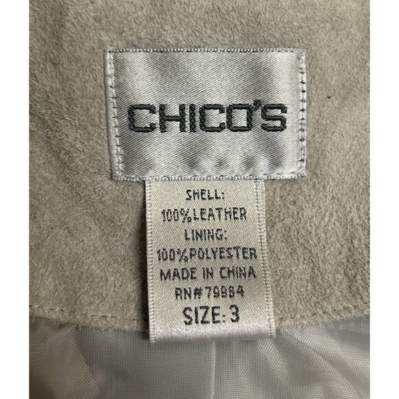 Chico's Womens  Size 3 Gray Leather Suede Jacket Button Up Lined Business Casual - Picture 9 of 9